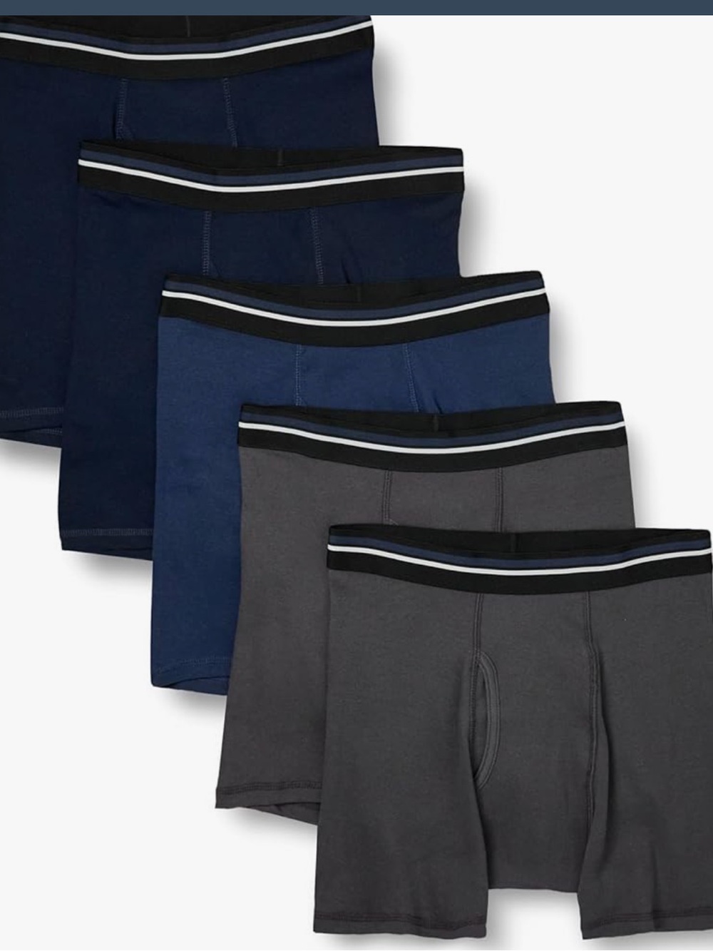 Amazon Essentials Men's 5-Pack Tag-Free Boxer Briefs, Black/Charcoal/ Navy XXL